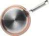 The bottom view of a copper-colored saucepan with a silver handle and a silver base with branding. Anteprima dell’immagine prodotto