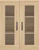 A front view of a wooden cabinet with glass doors and black handles. Podgląd zdjęcia produktu