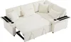 A white sectional sofa with a pull-out bed mechanism extended. Produktbild-Vorschau
