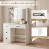 A white vanity table with a mirror and drawers, set up in a bedroom. Náhled obrázku produktu