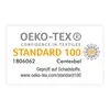 The image is a certification label for textiles, specifically the OEKO-TEX STANDARD 100 certification. Produktbild-Vorschau