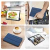Collage of four images showing a blue tablet case in different settings. Produktbild-Vorschau