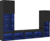 A modular black TV cabinet unit with integrated blue LED lighting. Produktbild-Vorschau