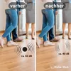 A split image showing a comparison of sound levels before and after using a product, with people standing in the foreground. Produktbild-Vorschau