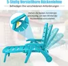 A turquoise reclining chair is shown in a garden setting, with an inset diagram highlighting the adjustable backrest. Produktbild-Vorschau