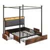 A four-poster bed frame with a headboard, drawers, and a white background. Náhled obrázku produktu
