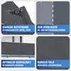 A collage of four images showcasing features of a balcony privacy screen. Produktbild-Vorschau