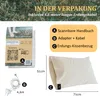 Collage showing an earthing pillowcase, its components, and dimensions. Produktbild-Vorschau