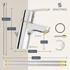 A diagram showing the dimensions and components of a SANTRAS faucet. Produktbild-Vorschau