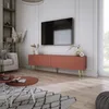Meuble TV : Rouge brique, 140 x 52 x 32 cm, pieds dorés Voir les images du produit 2