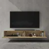 A modern wall-mounted TV stand with a TV and various decorative items. Anteprima dell’immagine prodotto