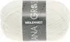 A ball of white yarn with a label. Produktbild-Vorschau
