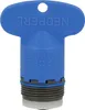 A blue faucet aerator key with text on it, shown against a white background. Produktbild-Vorschau