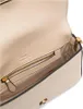 Close-up view of the interior of a beige handbag, showing a zippered pocket and brand logo. Podgląd zdjęcia produktu