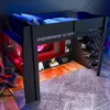 A loft bed with a desk and storage underneath, set up in a bedroom with ambient lighting. Náhled obrázku produktu