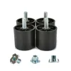 Four black furniture feet with silver threaded bolts are shown in the upper part of the image, and three metal T-nuts are shown in the lower part of the image. Náhled obrázku produktu