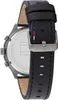 Close-up view of the back of a watch with a leather strap. Produktbild-Vorschau
