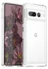 A clear protective case for a Google Pixel 7 Pro phone, showing the phone's floral wallpaper and the Google logo on the case.