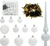 A collection of white Christmas ornaments and a string of fairy lights. Náhled obrázku produktu
