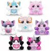 A collage of seven plush cat toys, each with a unicorn horn and a heart-shaped belly with a question mark. Produktbild-Vorschau