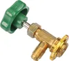 A close-up studio shot of a brass valve with a green handle. Podgląd zdjęcia produktu