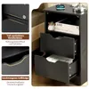 Collage of a black nightstand with close-up details of its features. Náhled obrázku produktu
