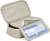 An open beige pencil case with a transparent sleeve containing a schedule and a map inside. Produktbild-Vorschau