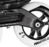A close-up view of the wheel and frame of an inline skate. Produktbild-Vorschau