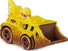 A toy bulldozer with a character in the driver's seat, covered in dirt. Produktbild-Vorschau
