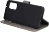A gray flip case for a smartphone is shown open, revealing the interior. Produktbild-Vorschau