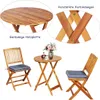 A collage showing a wooden bistro table and two chairs with cushions, along with close-ups of the table surface and joints. Náhľad obrázku produktu