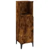 A tall, narrow cabinet with a rustic wood finish and black legs, shown against a white background. Produktbild-Vorschau