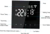A digital thermostat display with labels pointing to different functions and readings. Náhľad obrázku produktu