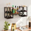 A wall-mounted wine rack with bottles and glasses, displayed in a home or bar setting. Podgląd zdjęcia produktu