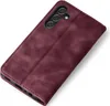 A burgundy flip case for a smartphone is shown at an angle against a white background. Produktbild-Vorschau