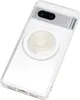 A clear phone case with a PopGrip and an additional magnetic ring attached to the back of a smartphone. Produktbild-Vorschau