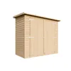 A wooden garden shed with double doors, shown against a white background. Podgląd zdjęcia produktu