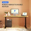 A standing desk setup with a computer monitor and laptop on a wooden desktop, with a filing cabinet underneath. Voir les images du produit