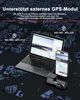 A dashcam, laptop, and smartphone are displayed on a dark, abstract background resembling a city map. Produktbild-Vorschau