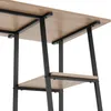 Close-up view of the underside of a wooden desk with black metal legs and two shelves. Náhled obrázku produktu