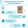 An infographic showing the four steps to use OceanWash laundry sheets. Produktbild-Vorschau