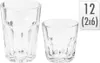 Two clear glasses of different sizes are shown side-by-side against a white background. A graphic overlay in the top right corner indicates a quantity of 12 glasses, with the text (2x6). Náhled obrázku produktu