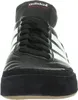 A close-up, front-facing view of a black Adidas soccer shoe with white stripes. Náhled obrázku produktu