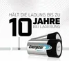 Two Energizer Max Plus batteries are shown with marketing text highlighting their long-lasting charge. Anteprima dell’immagine prodotto