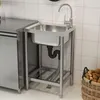 A stainless steel sink with a faucet and plumbing is shown in a commercial kitchen setting. Produktbild-Vorschau