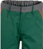 A close-up view of the waistband and upper front of green shorts with gray and orange accents. Produktbild-Vorschau