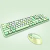 A mint green keyboard and mouse set with round keys is displayed on a light green background. Náhled obrázku produktu