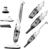A collage of a white and gray 2-in-1 stick vacuum cleaner and its accessories, presented on a white background. Produktbild-Vorschau