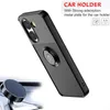 A black phone case with a ring holder is shown, along with a magnetic car mount. Produktbild-Vorschau