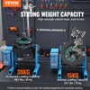 Two welding positioners are displayed side-by-side in a workshop setting, with tools mounted on the wall behind them. Text overlays highlight the product's strong weight capacity. Produktbild-Vorschau